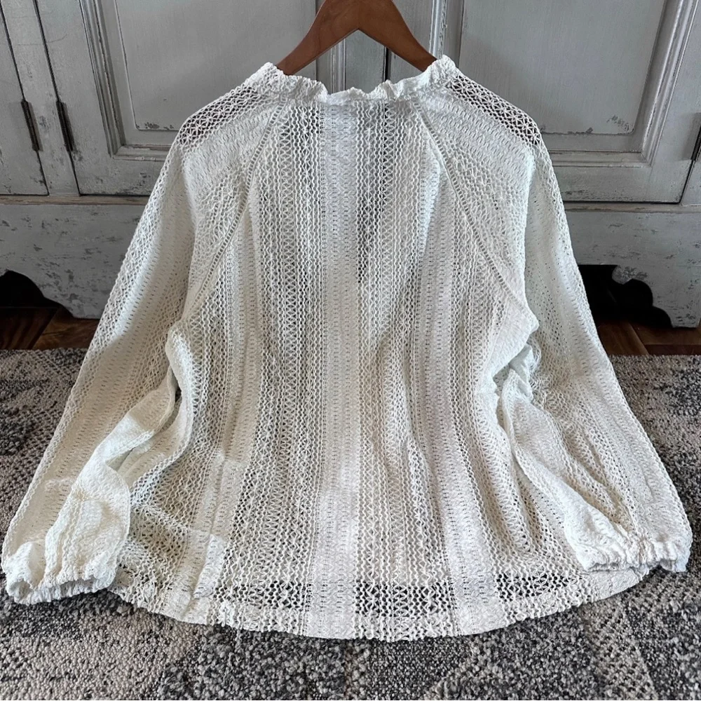 New Bohemian White Lace Long Sleeve V-Neck Button Front Blouse Top - Picture 8 of 11